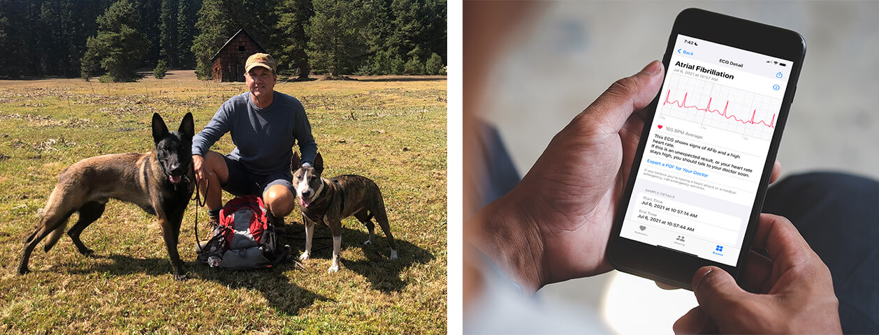 Tom Ryan is an ischemic stroke survivor, pictured here with his dogs